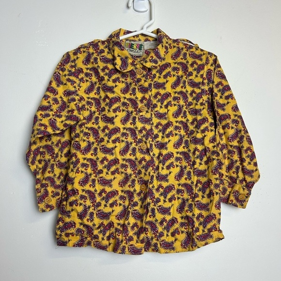 VTG Y2K PIERRE BONEE KIDS GIRL 3T PAISLEY BUTTON DOWN PRINT YELLOW MULTICOLOR - Picture 2 of 11